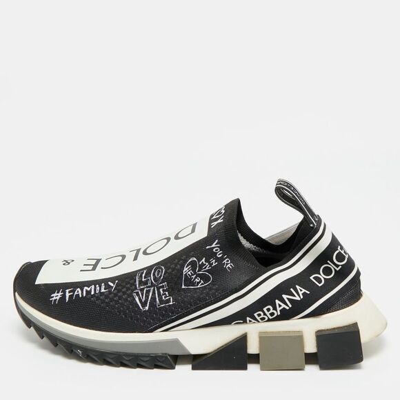 Dolce & Gabbana Sorrento Size 42 Black/white Knit Fabric Slip On Sneakers
